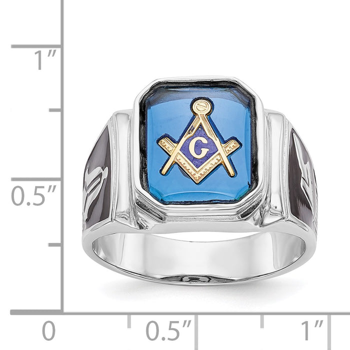 Order Stylish 14K White Gold Masonic Ring with Blue Spinel Accents - 10g-3