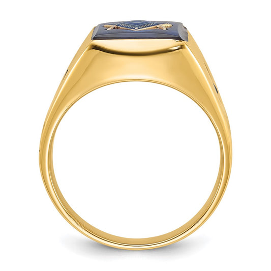 Buy Stylish 14K Men's Polished Masonic Ring - 8mm Grooved Design & Blue Spinel
