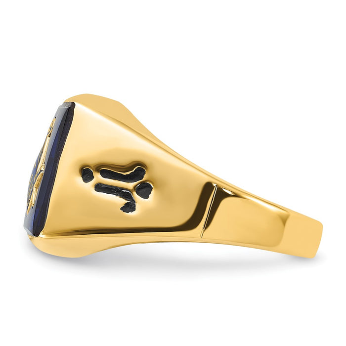 Buy Stylish 14K Men's Polished Masonic Ring - 8mm Grooved Design & Blue Spinel-3