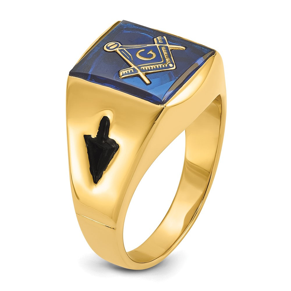 Buy Stylish 14K Men's Polished Masonic Ring - 8mm Grooved Design & Blue Spinel