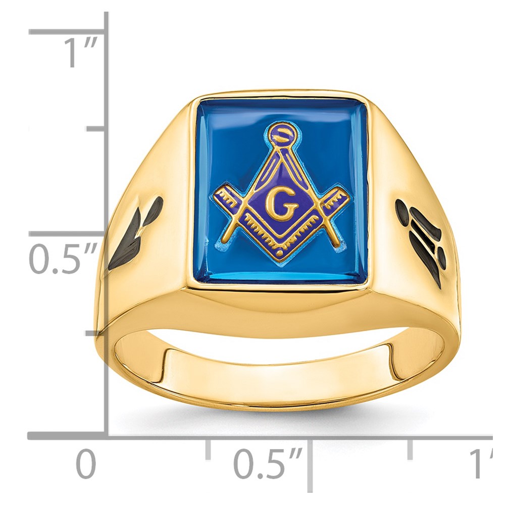 Buy Stylish 14K Men's Polished Masonic Ring - 8mm Grooved Design & Blue Spinel