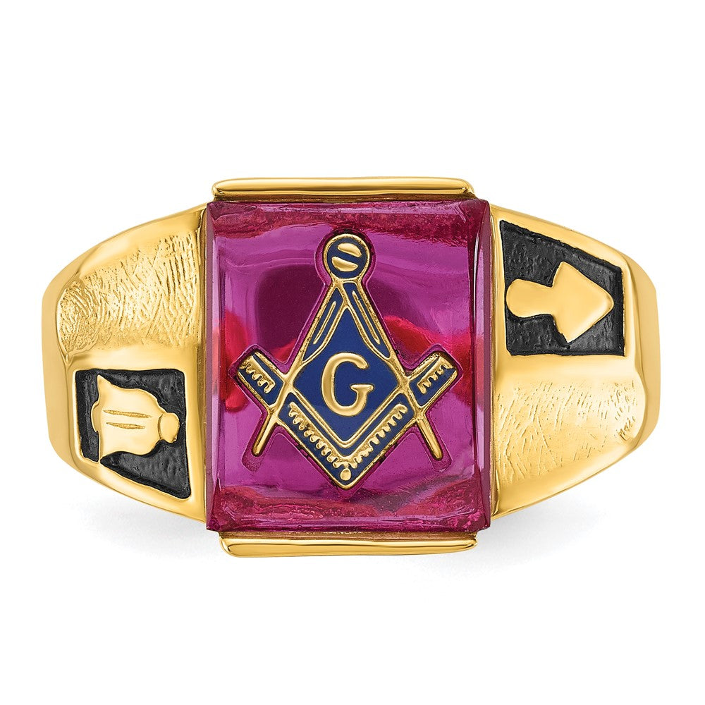 Buy 14K Men's Masonic Ring - Stylish Polished, Textured Finish & Ruby