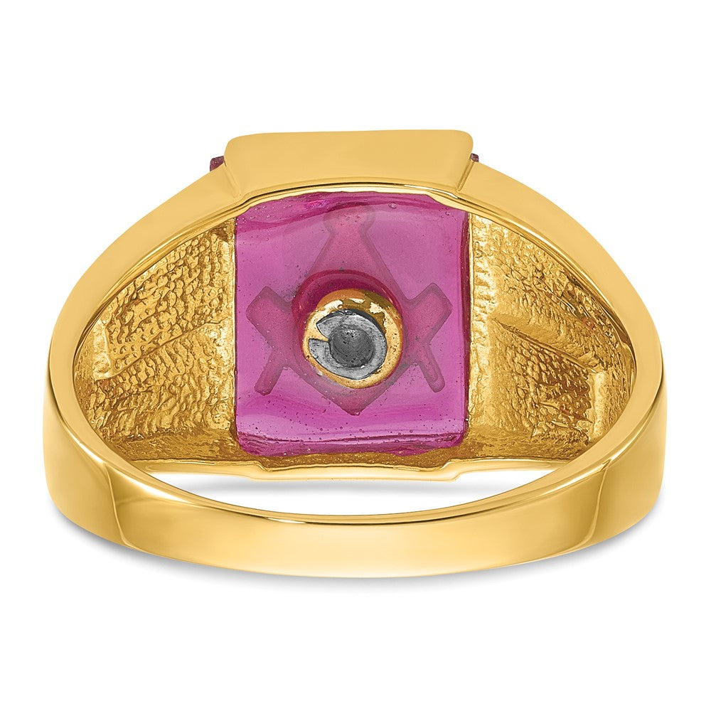 Buy 14K Men's Masonic Ring - Stylish Polished, Textured Finish & Ruby