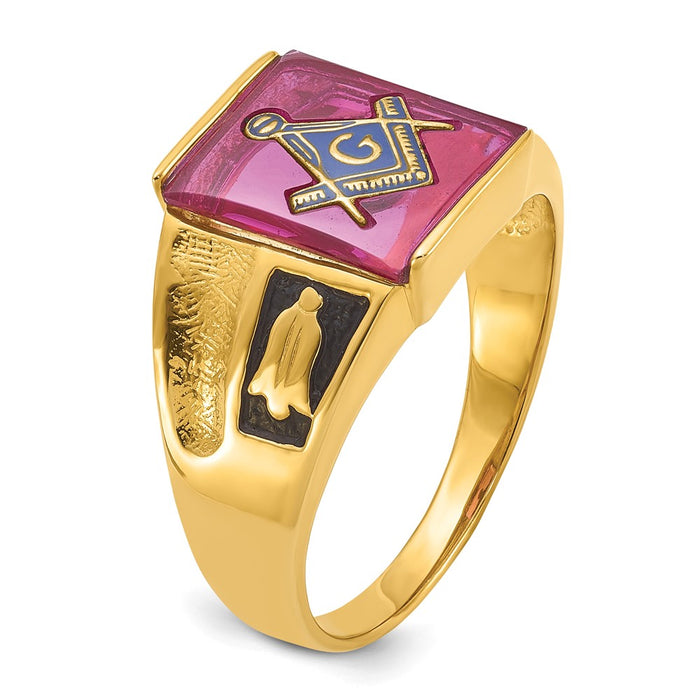 Buy 14K Men's Masonic Ring - Stylish Polished, Textured Finish & Ruby-7