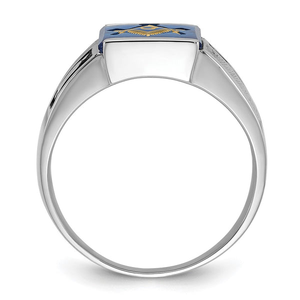 Men's 14K White Gold Masonic Ring - Polished, Textured