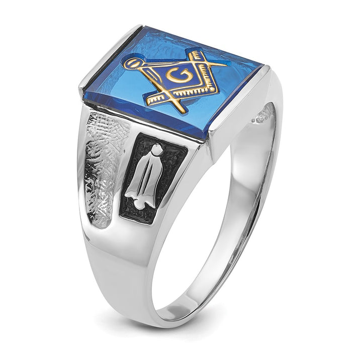 Buy Stylish Men's 14K White Gold Masonic Ring - Polished, Textured Finish, Affordable Price!-8