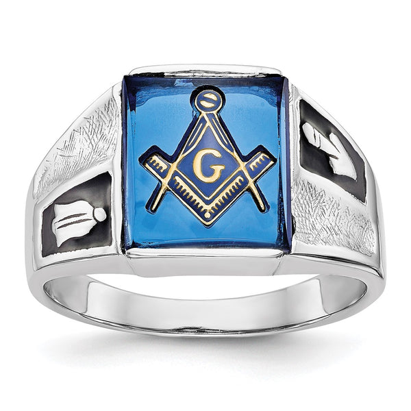 Men's 14K White Gold Masonic Ring - Polished, Textured