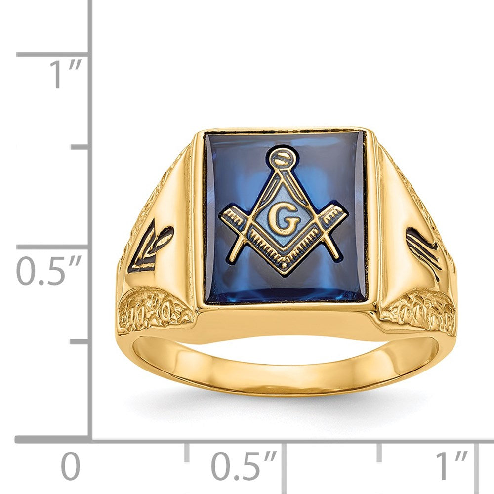 Shop 14K Men's Masonic Ring,  Polished & Antiqued Finish, Stylish Blue Spinel