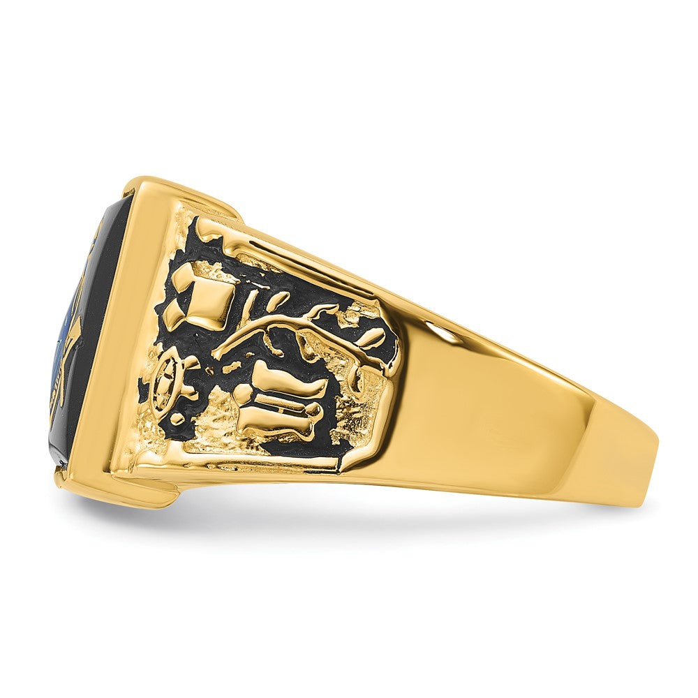 Shop Exclusive 14K Men's Masonic Ring - Polished, Textured, Onyx Accents
