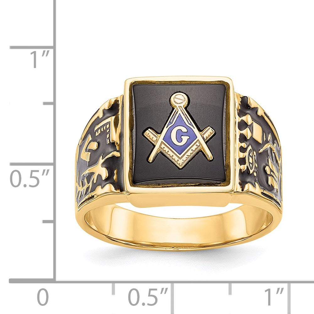 Shop Exclusive 14K Men's Masonic Ring - Polished, Textured, Onyx Accents