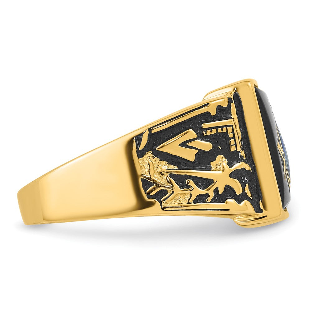 Shop Exclusive 14K Men's Masonic Ring - Polished, Textured, Onyx Accents