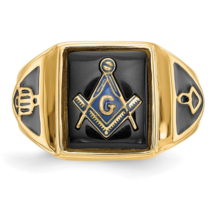 Shop 14K Men's Masonic Ring - Stylish Polished Onyx Design, Affordable Luxury-4