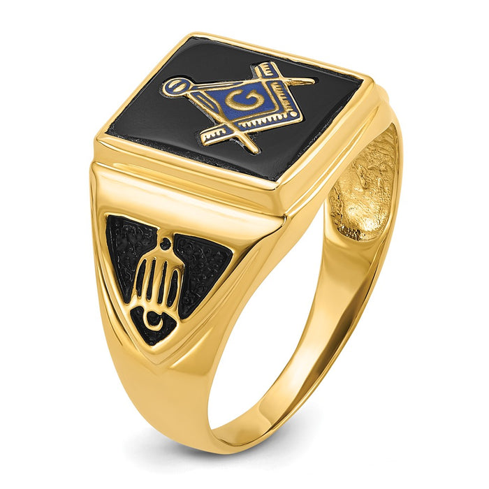 Shop 14K Men's Masonic Ring - Stylish Polished Onyx Design, Affordable Luxury-8