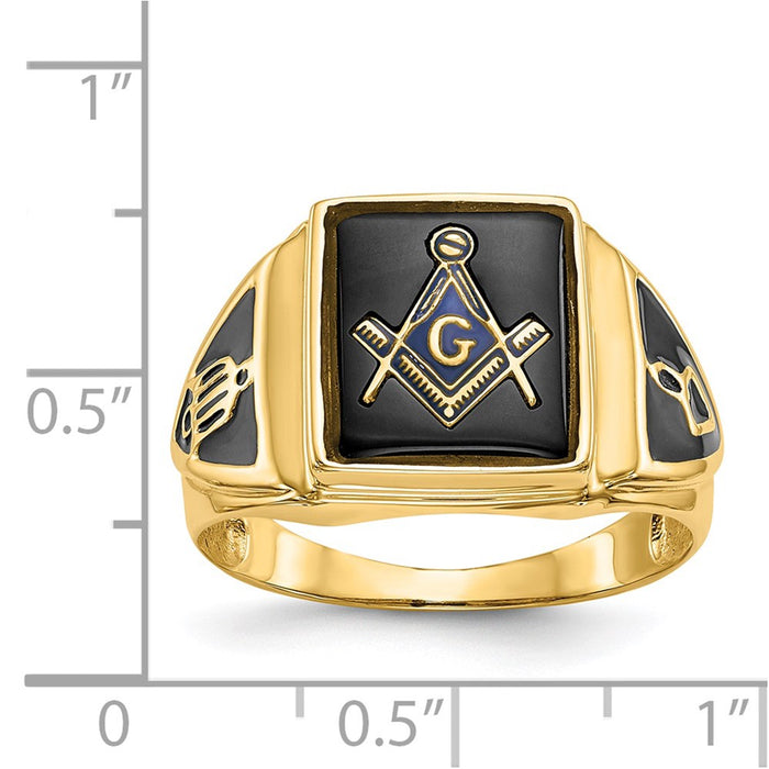 Shop 14K Men's Masonic Ring - Stylish Polished Onyx Design, Affordable Luxury-6