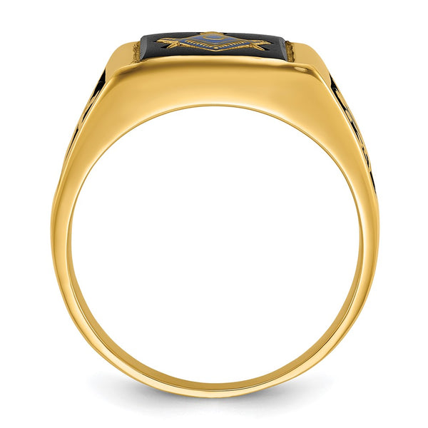 14K Men's Masonic Ring, .85mm Onyx Black Enamel