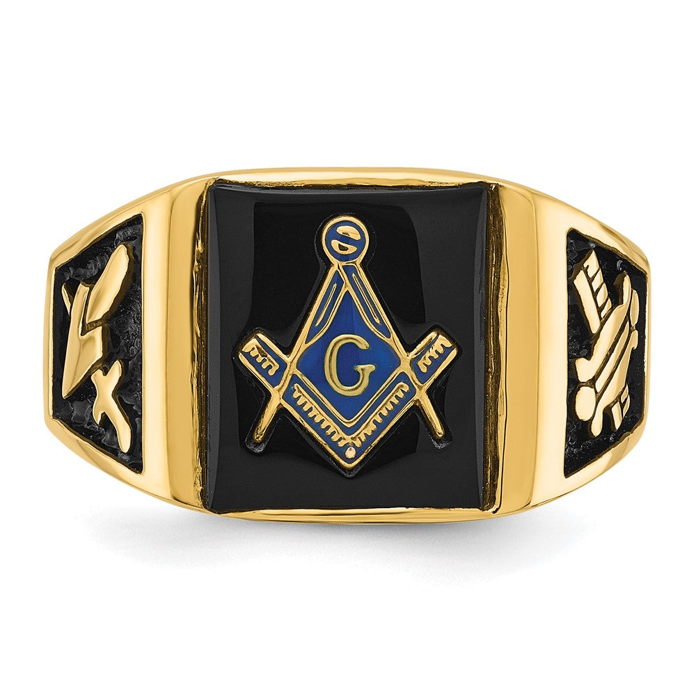 Buy Exclusive 14K Men's Masonic Ring, .85mm with Onyx & Black Enamel - Stylish Value