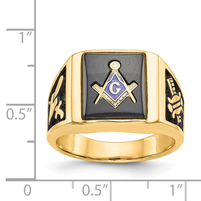Buy Exclusive 14K Men's Masonic Ring, .85mm with Onyx & Black Enamel - Stylish Value-3