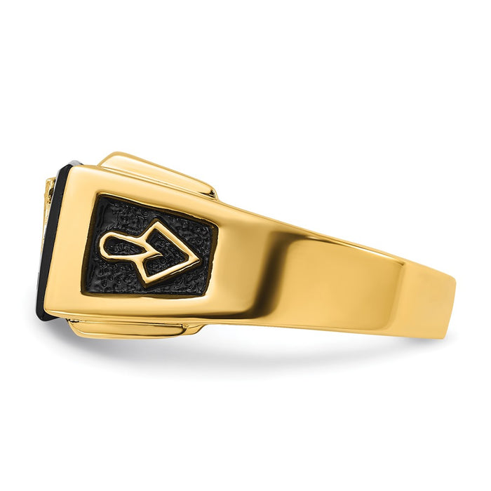 Exclusive 14K Men's Masonic Ring: Polished Black Enamel, Onyx & Diamonds-4