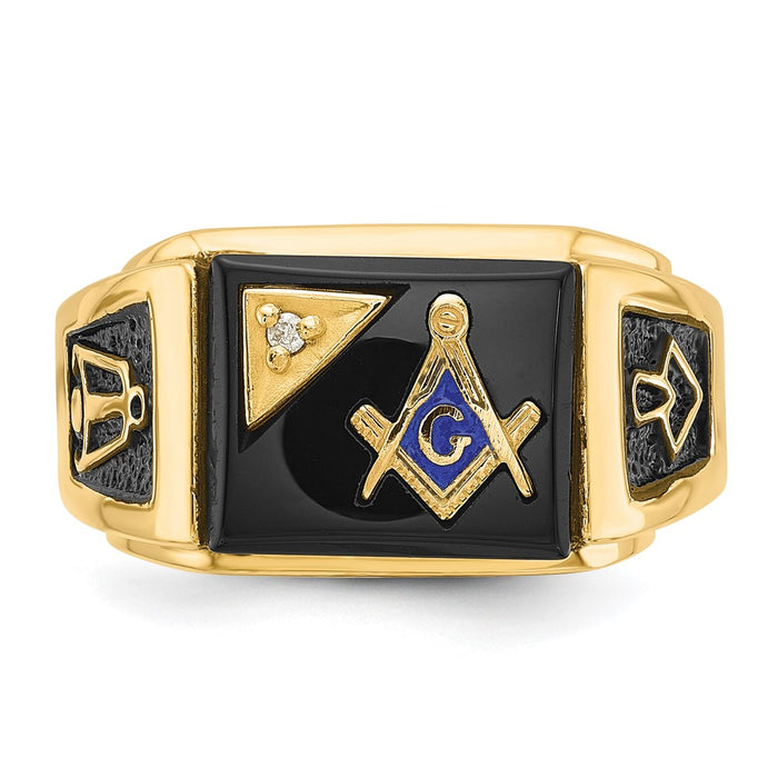 Exclusive 14K Men's Masonic Ring: Polished Black Enamel, Onyx & Diamonds-5