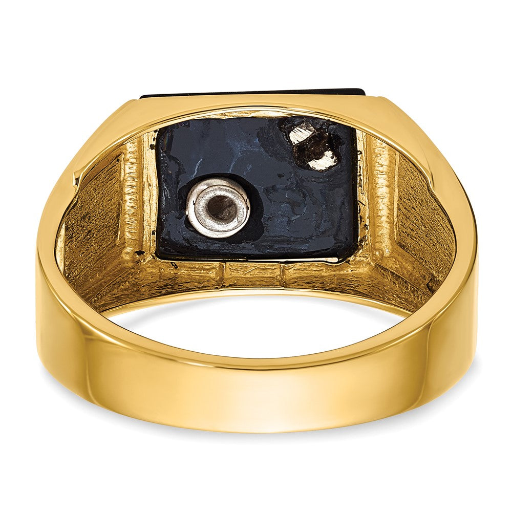 Exclusive 14K Men's Masonic Ring: Polished Black Enamel, Onyx & Diamonds
