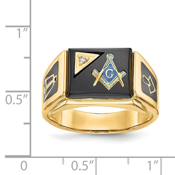 Exclusive 14K Men's Masonic Ring: Polished Black Enamel, Onyx & Diamonds-3