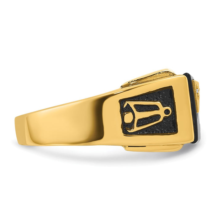 Exclusive 14K Men's Masonic Ring: Polished Black Enamel, Onyx & Diamonds-9