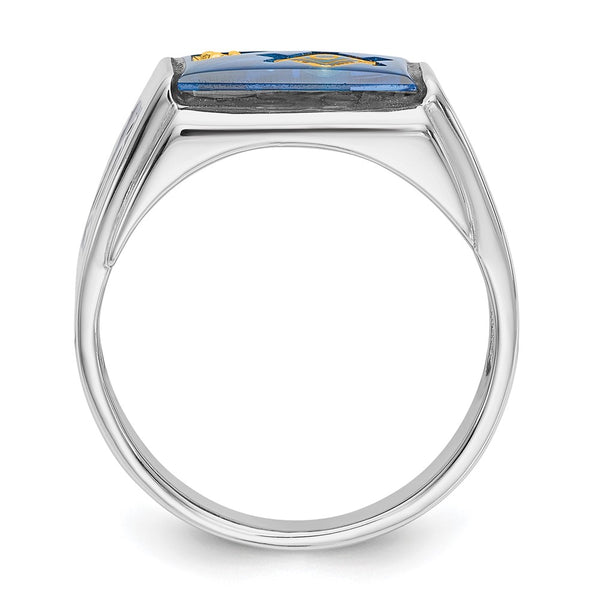 Men's 14K White Gold Masonic Ring with Diamonds & Blue Spinel