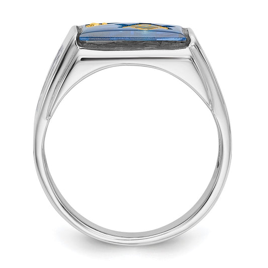 Shop Exclusive Men's 14K White Gold Masonic Ring with Diamonds & Blue Spinel