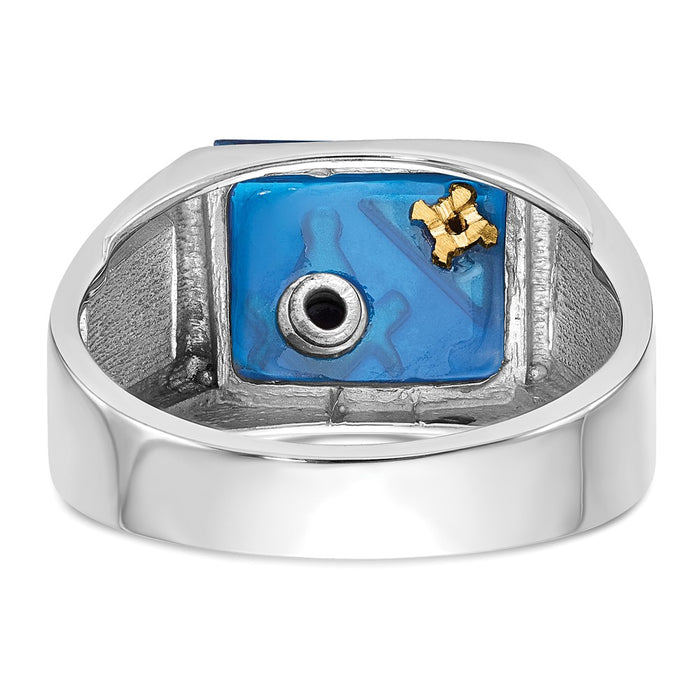 Shop Stylish Men's 14K White Gold Masonic Ring - 0.10 Ct Diamond & Blue Spinel-5