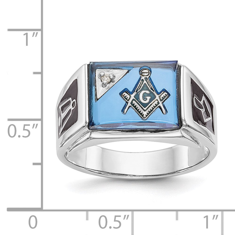 Shop Exclusive Men's 14K White Gold Masonic Ring with Diamonds & Blue Spinel