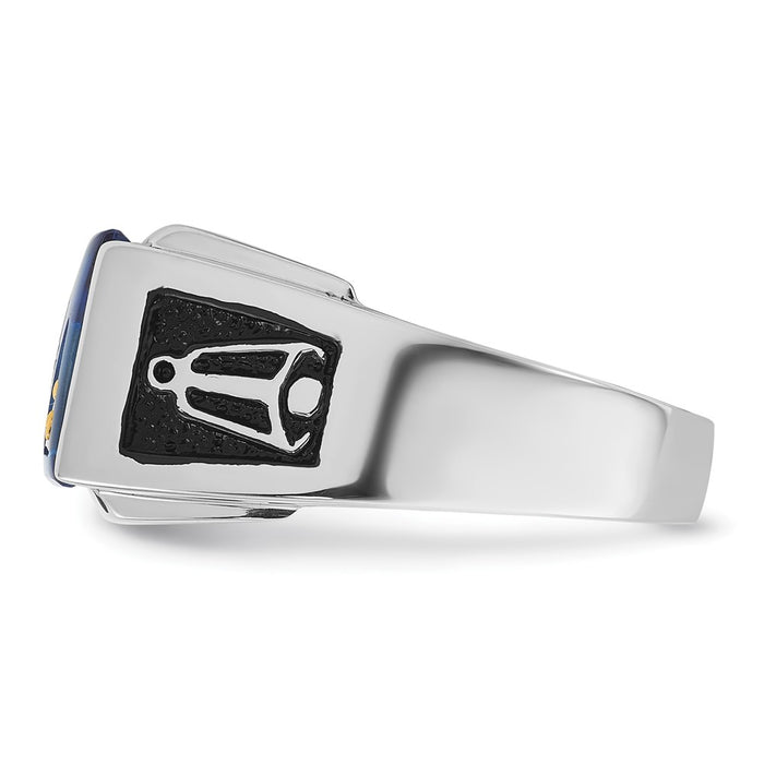 Shop Stylish Men's 14K White Gold Masonic Ring - 0.10 Ct Diamond & Blue Spinel-8