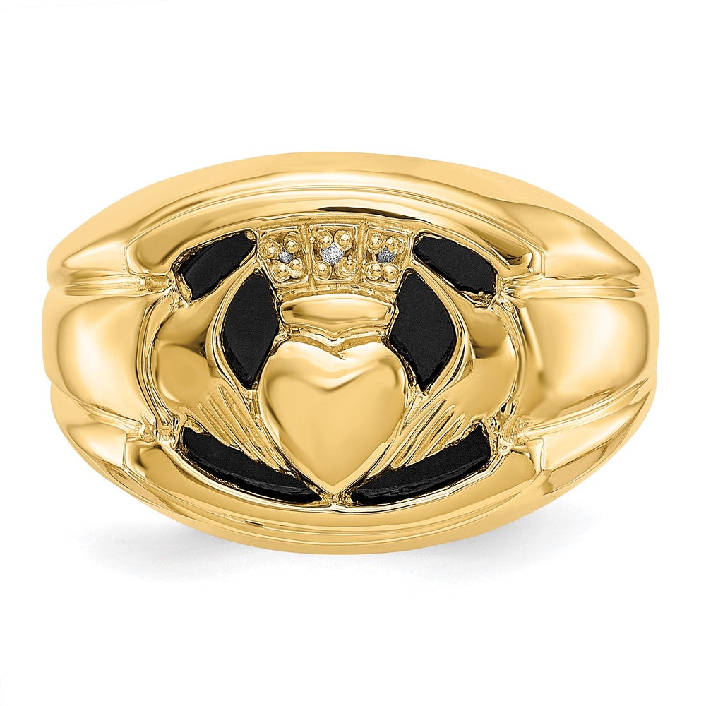 Buy Exclusive 14K Gold Men's Claddagh Ring with AA Diamonds & Onyx - Stylish Choice!