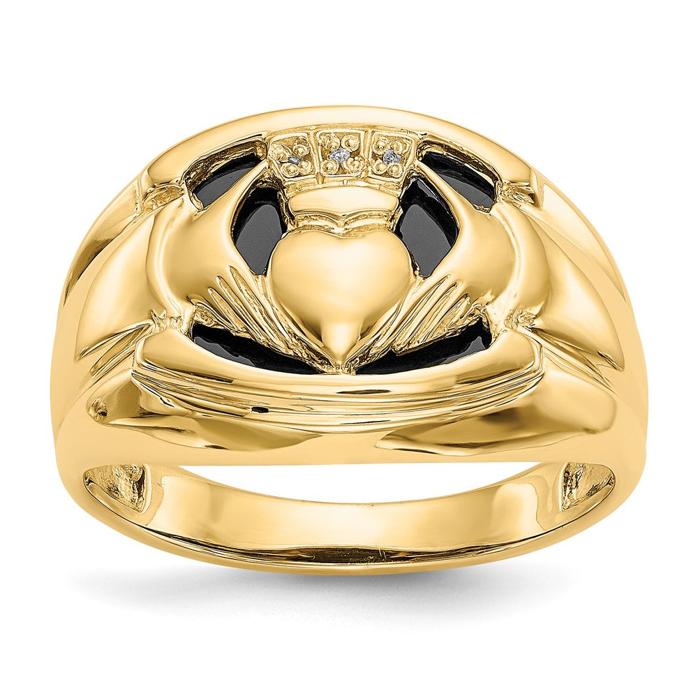 Buy Exclusive 14K Gold Men's Claddagh Ring with AA Diamonds & Onyx - Stylish Choice!