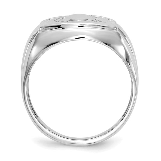 High-Quality Men's Claddagh Ring in 14K White Gold with AA Diamonds & Onyx