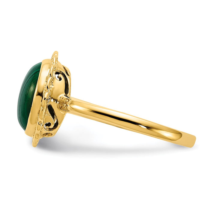 Shop Exclusive 14K Gold Malachite Cabochon Ring - 10x8mm, Stylish Value!-3