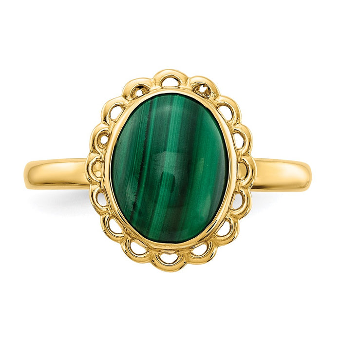 Shop Exclusive 14K Gold Malachite Cabochon Ring - 10x8mm, Stylish Value!-5