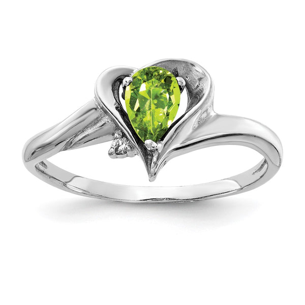 14K White Gold Pear-Shaped Peridot Ring with AA Diamonds, 6x4mm