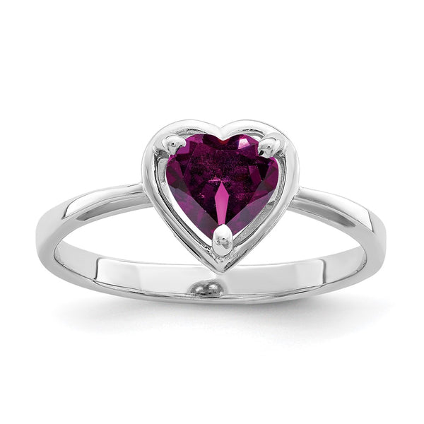 14K White Gold 6mm Heart-Shaped Rhodolite Garnet Ring