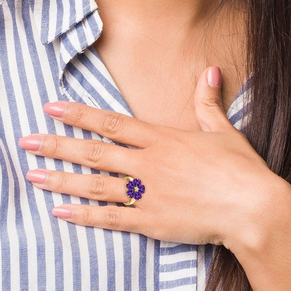 Shop Stylish 14K Gold 6mm Heart-Shaped Amethyst AA Diamond Ring - Luxury Value