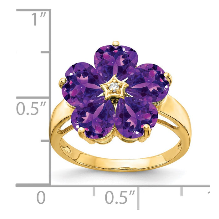 Shop Stylish 14K Gold 6mm Heart-Shaped Amethyst AA Diamond Ring - Luxury Value-2