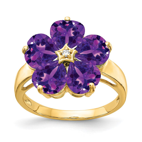 Shop Stylish 14K Gold 6mm Heart-Shaped Amethyst AA Diamond Ring - Luxury Value
