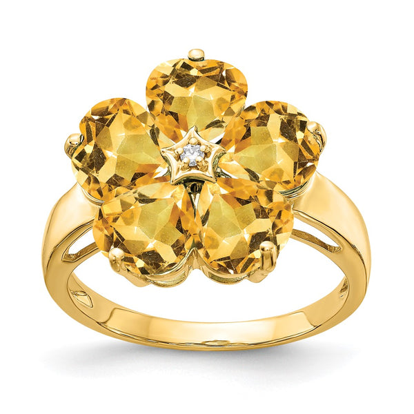 14K Gold 6mm Heart-Shaped Citrine Diamond Ring