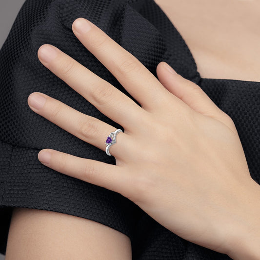 Buy Exclusive 14K White Gold 4mm Heart-Shaped Amethyst AAA Diamond Ring - Stylish Value!