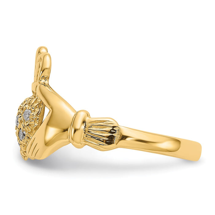 Shop Exclusive 14K Yellow Gold Claddagh Ring with 1/10ct AA Diamond - Stylish Value!-3