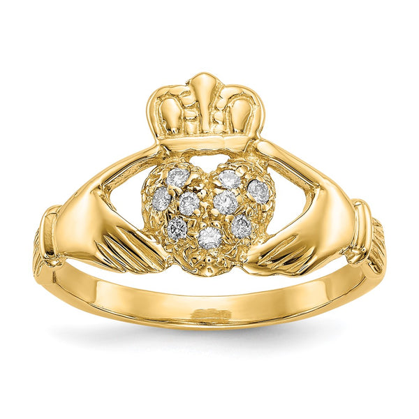 14K Yellow Gold Claddagh Ring with 1/10ct AA Diamond