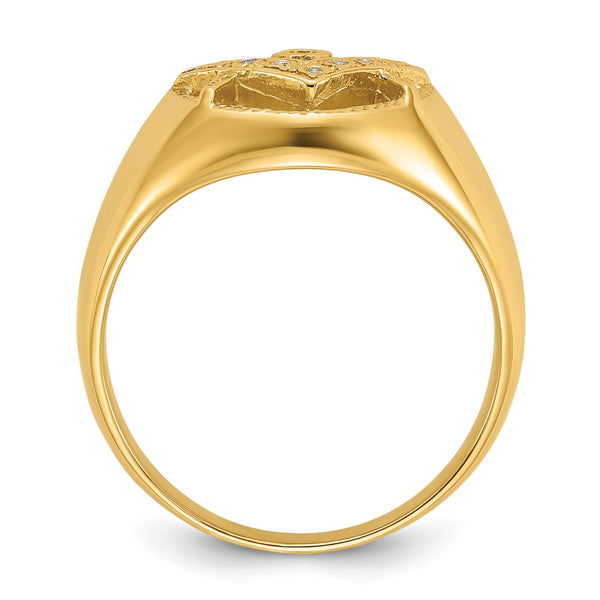 14K Men's Polished & Textured Masonic Ring with AA Quality Diamonds