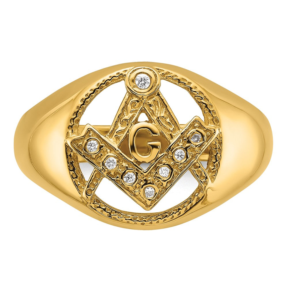 Buy Stylish 14K Men's Diamond Masonic Ring - Polished & Textured Finish