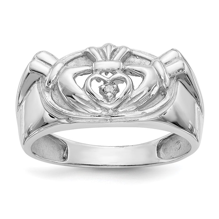Buy Exclusive 14K White Gold Men's Claddagh Ring with AA Diamond Accents-1