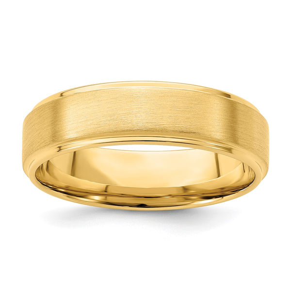 14K Yellow Gold 6mm Comfort Fit Wedding Band - Brushed Satin Edge