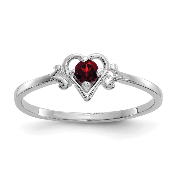 10K White Gold Heart Ring with Garnet